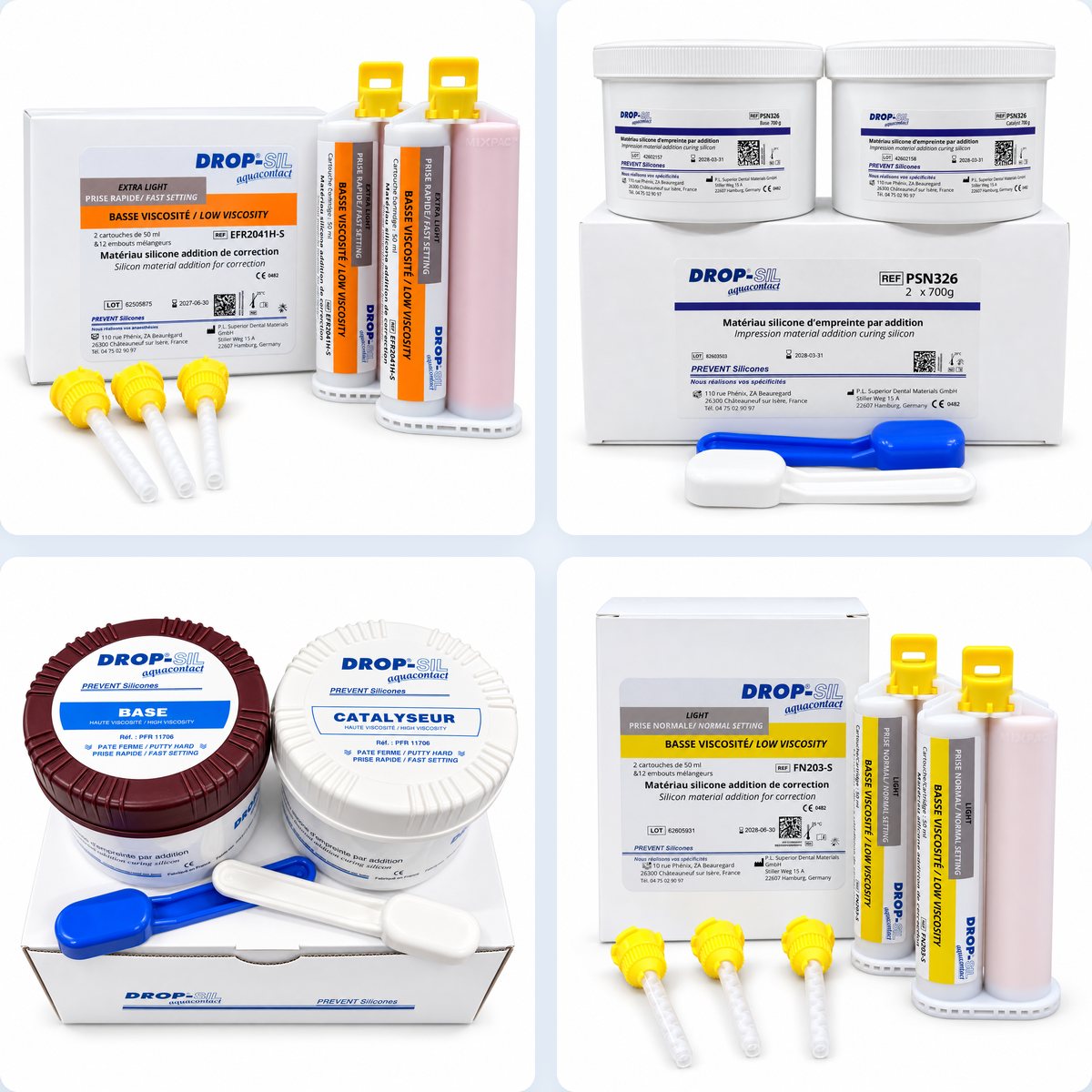 Gamme DROP®-SIL : cartouches EFR2041H-S et FN203-S, pâtes PSN326 et PFR 11706